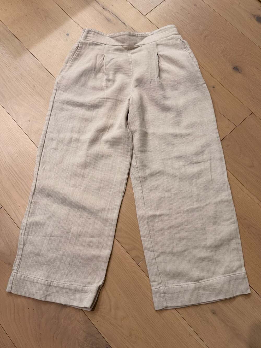 Stateside 100% Cotton Textured Knit Wide Leg Crop Pants in Beige Size S.  2192 b